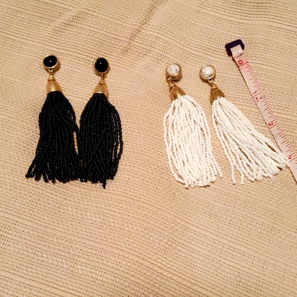 Stella & Dot Black and White Tassell Earrings Never Worn
